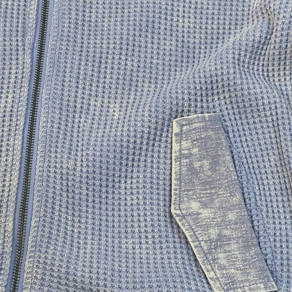 Mystree Light Blue Textured Waffle Knit Zip-Up Hoodie Sweatshirt - Picture 5 of 7